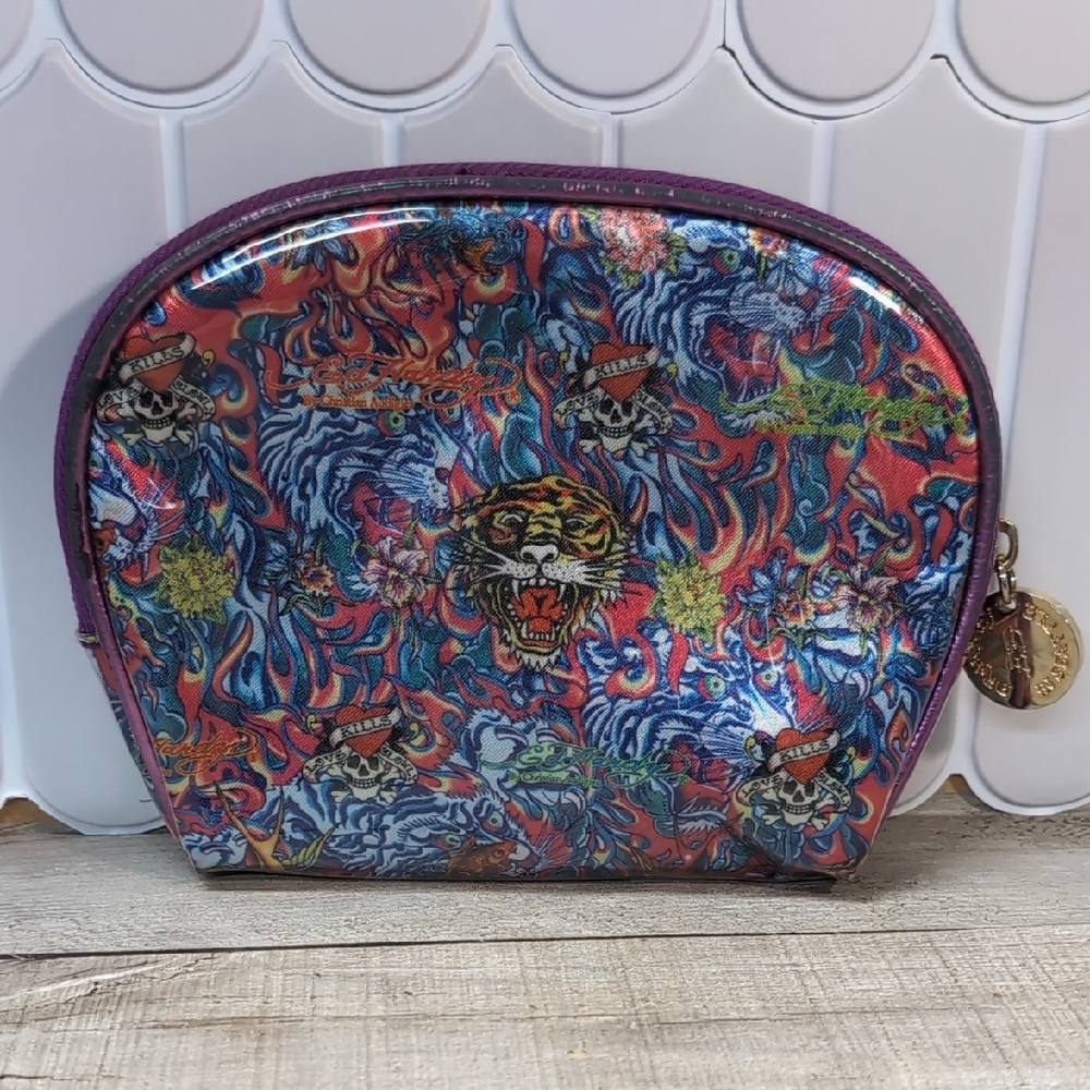 Ed Hardy Multicolor Tiger and Skull Pouch